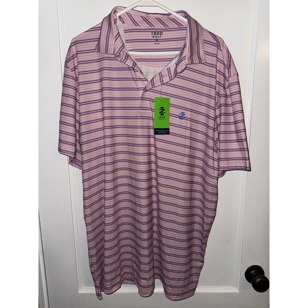 Izod Golf Mens XL Pink Striped Short Sleeve Polo Golf Shirt NWT